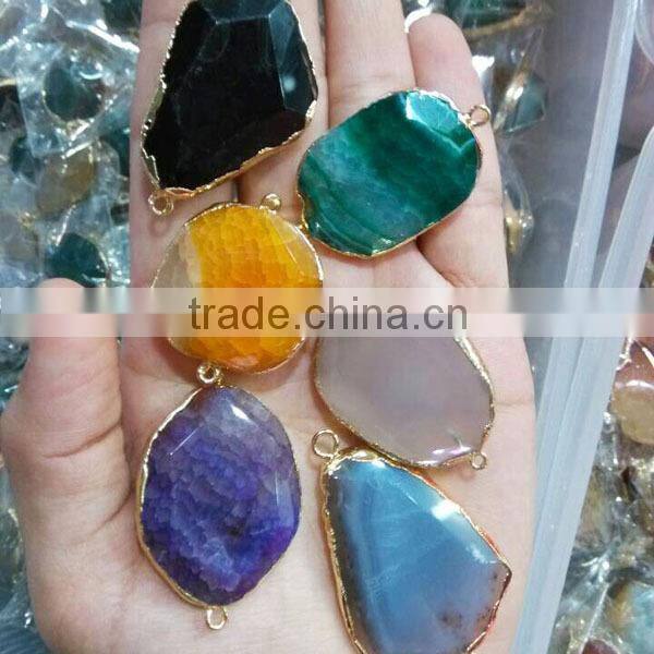 JF8607 Newest style gold plated agate geode connectors,drusy agate bar connectors