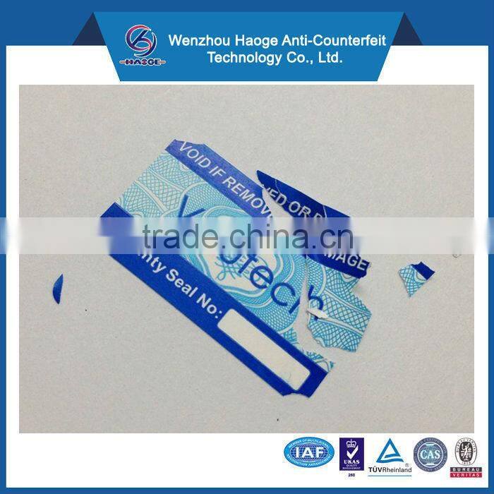 Anti-fake destructible label sticker,destructible vinyl sticker,self destructive sticker