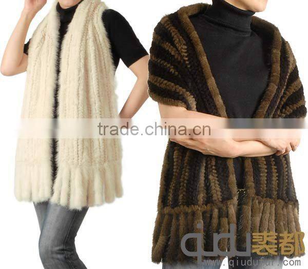 QD-LT8138 Fuzhuang Supplier Knitted Mink Fur Woman Shawl