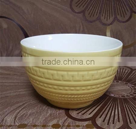 embossed outside pink inside white ceramic salad bowl for wholesale