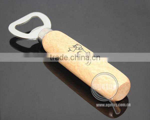 Best Promotion Classic Design Functional Custom Print Logo Wood Handle Stainless Steel Metal Wood Opener