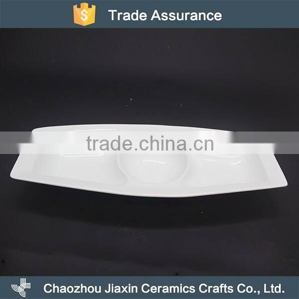 Durable hotel white ceramic divided snack serving dish