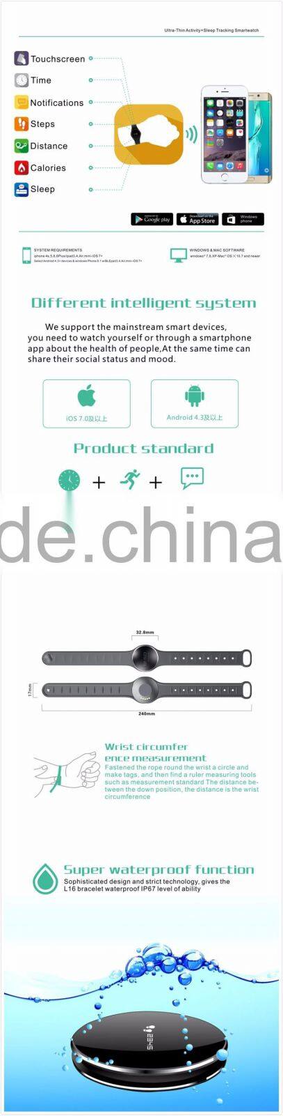 Lastest L16 Smart Touch Screen Waterproof OLED Sport Activity Tracker Band For Android and IOS Mobile Phone Smart Bracelet