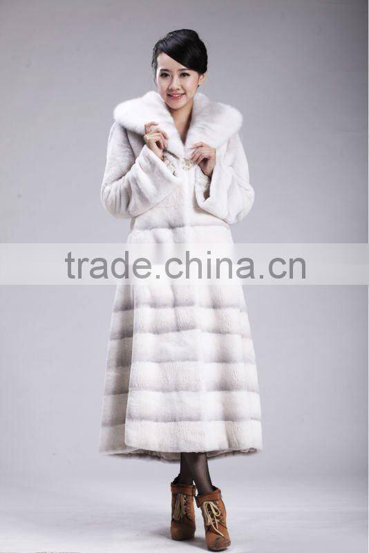 Mink hooded rex rabbit long fur coat