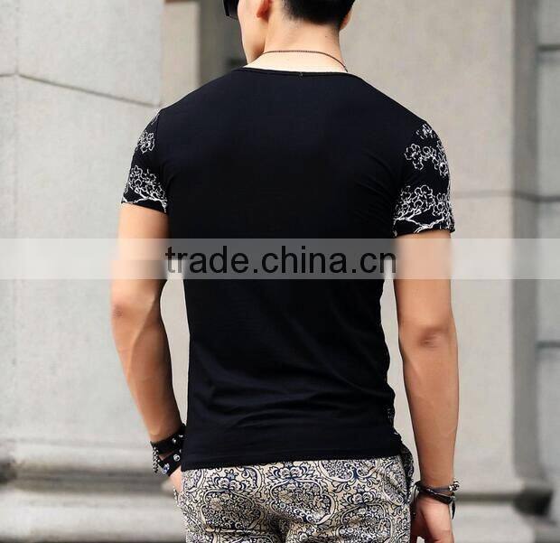 Summer Printed Short-Sleeved O Neck High Quality Cotton Men Muscle Shirts Tiger Slim Pattern Top Tees