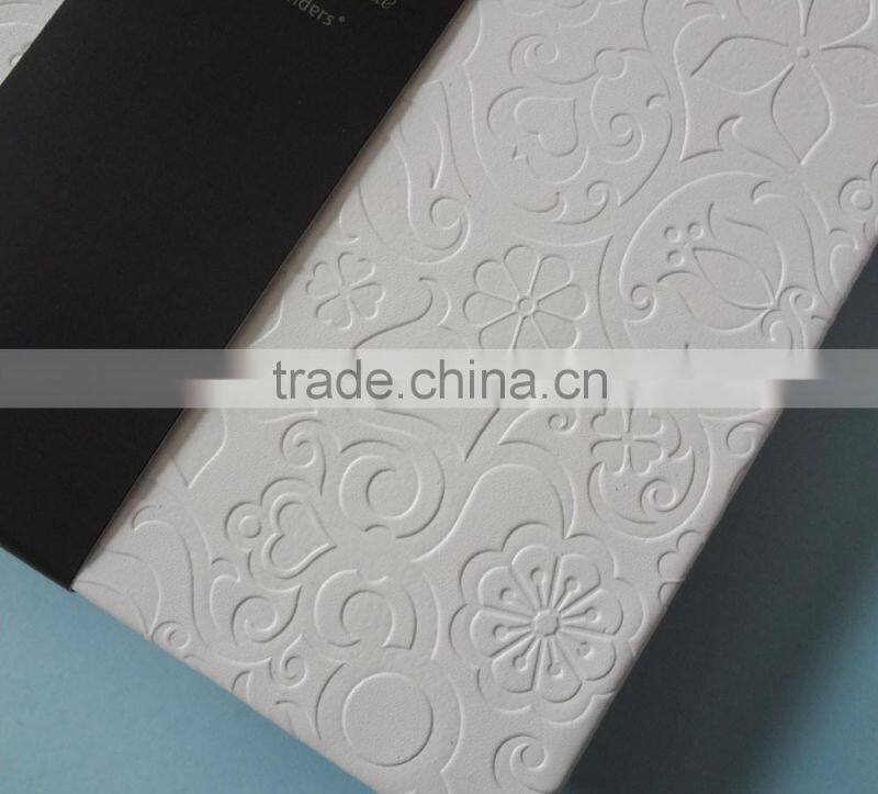 full cover embossed white pu black page notebook with gold edge