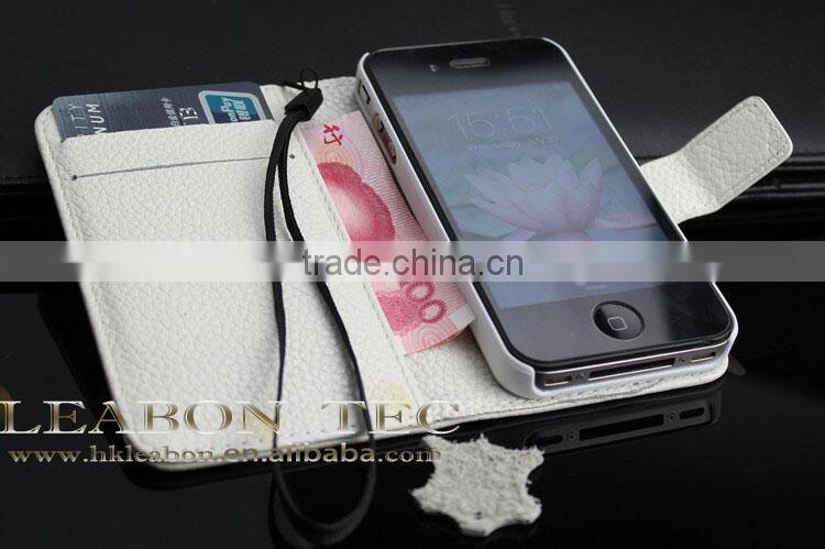 2014 newest Wallet style real leather for iphone 4 4s case