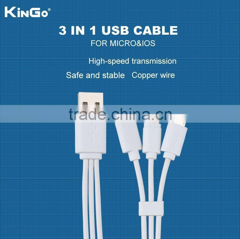 Manufacturer 3 in 1 multi-function 3 way usb data charging cable for samsung and Iphone