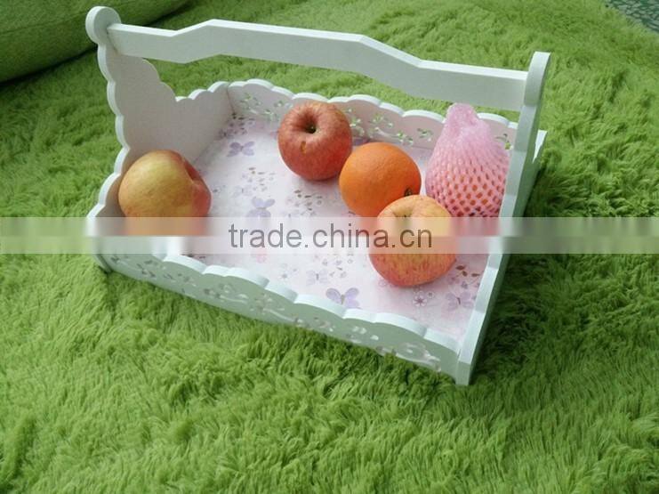 set of 2white color natural wood basket with handle decorative baskets for wedding for gift