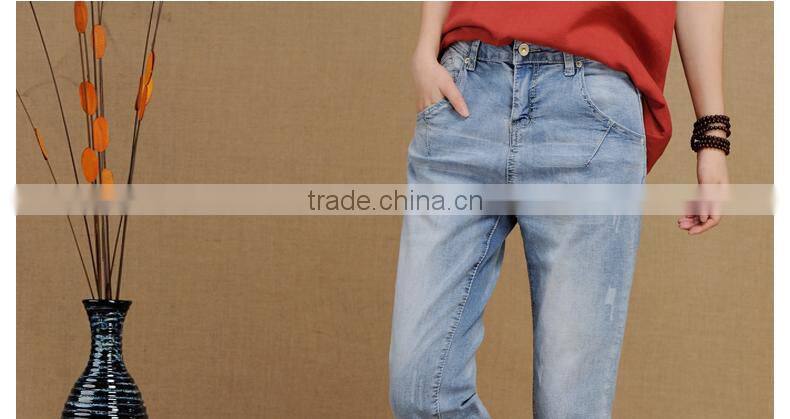 2015 Light color plus size Cropped denim pants