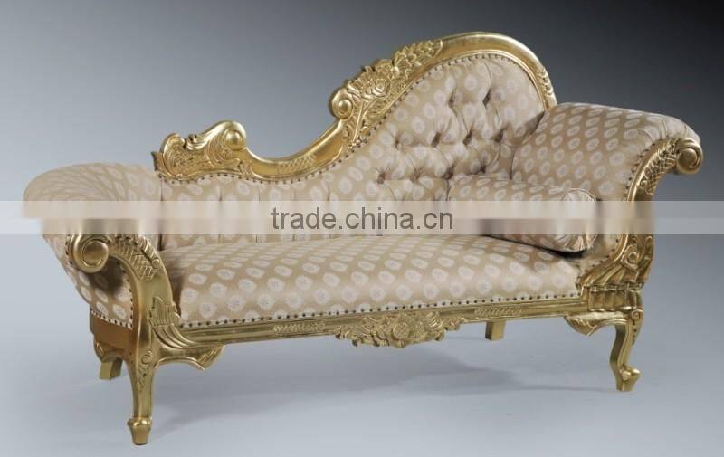 French Chaise Lounge Sofa Gold Leaf Solid Mahogany Wood Carved CLS03