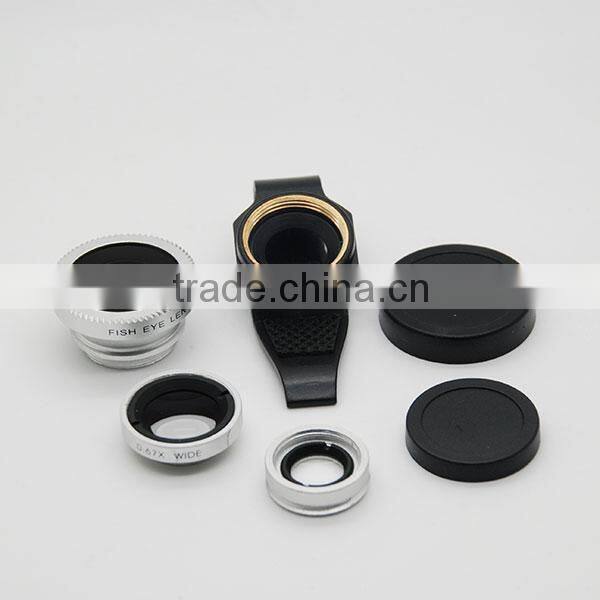 mobile phone fisheye wide-angle macro lens 3in1 lens kit camera photo lens with universal pipe clamp