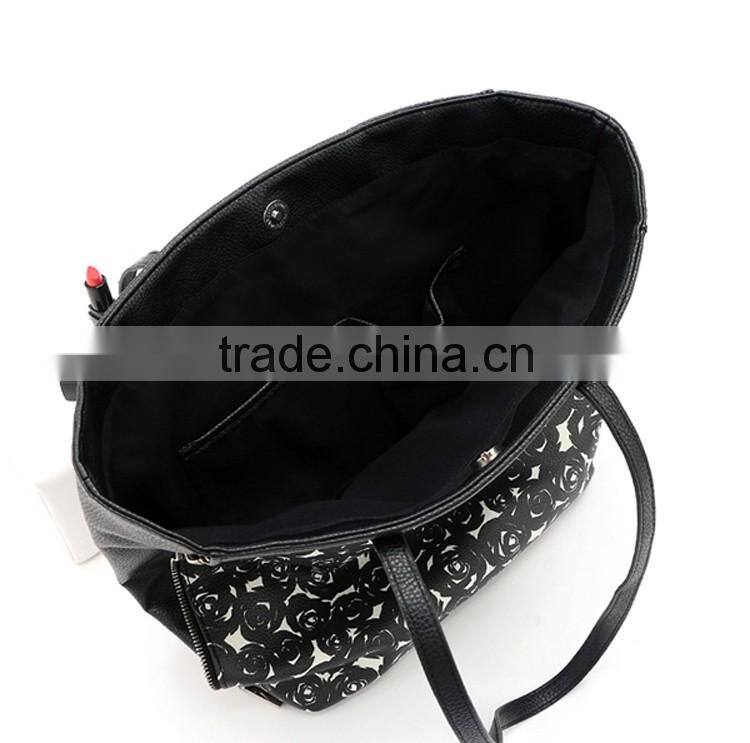 china oem manufacturer dear handbag in black rose pattern