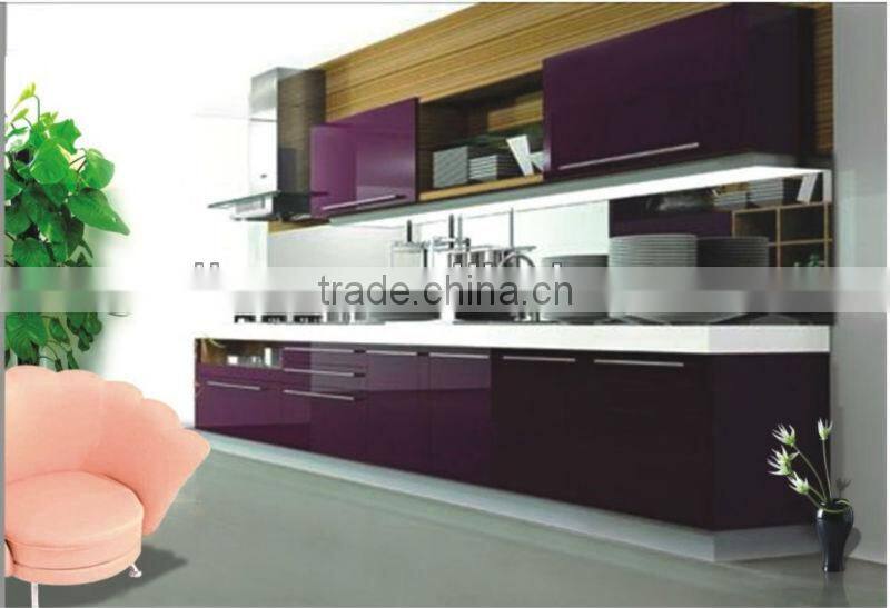 china fashionable 1-shaped purple mdf board hign gloss lacquer cabinet factory