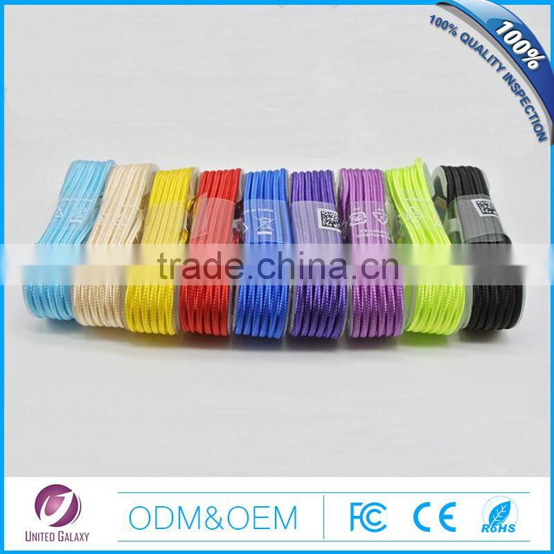 2015 fashion colorful weaving micro usb cable data cable for androids or mini usb cable for iphone 8p usb cable