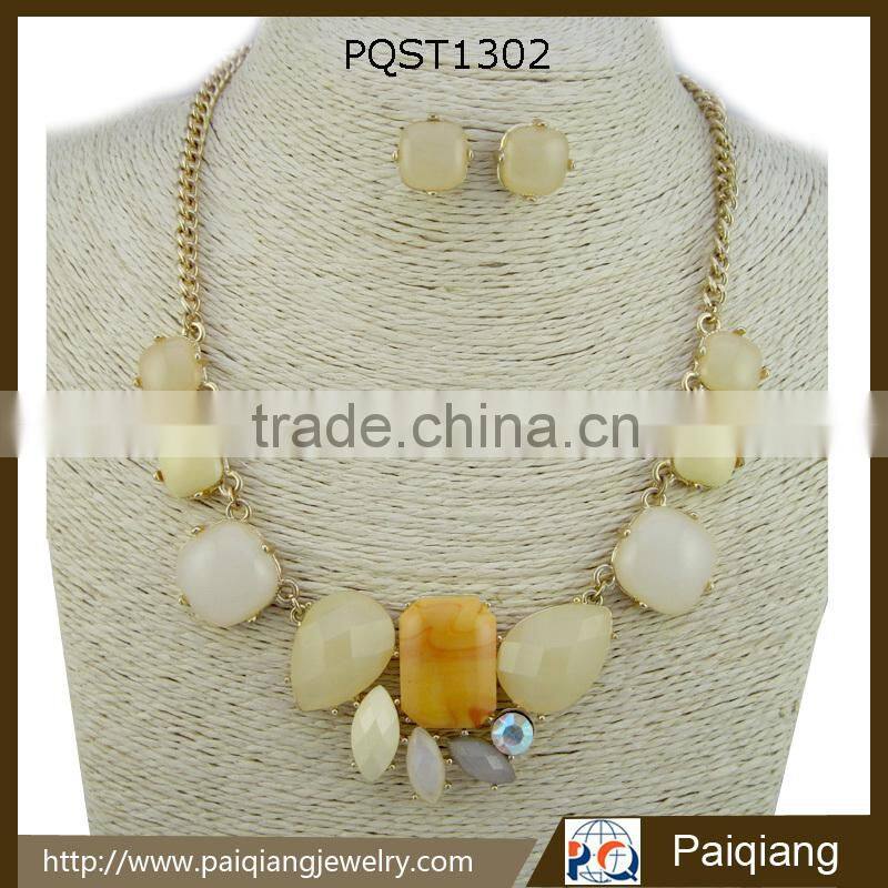 2016 Spring and summer new design white diamond necklace and earring jewelry set