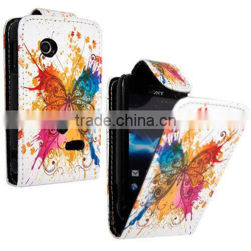 New printed pu leather flip case cover for Sony Xperia Tipo ST21i, cute cartoon leather case for Sony Xperia Tipo ST21i