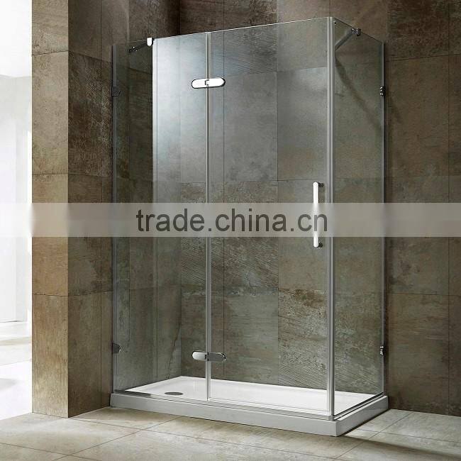2016 hot sales stainless steel hardware free standing frameless shower enclosure