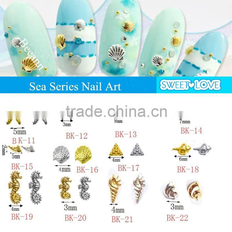 2016 new style sea series nail art 3d gold silver summer design nail art decoration:
