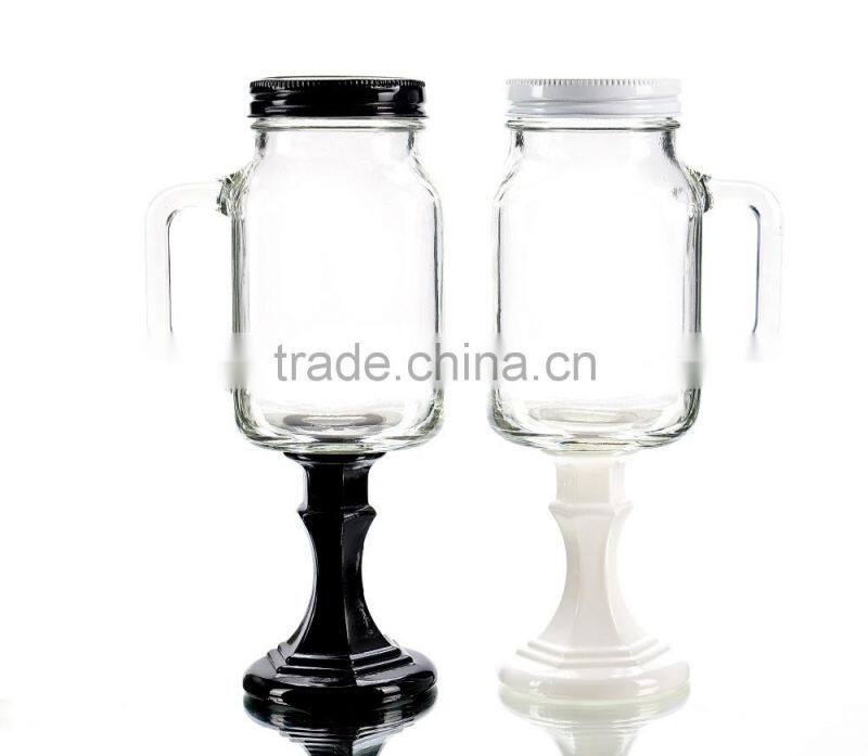 22oz Colored Stemmed Glass Mason Jar With Handle