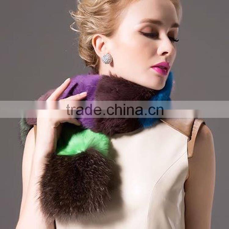 New Product Fashion Women Winter Contrast Color Rabbit Fur Scarf with Raccoon Fur Scarf Neckerchief