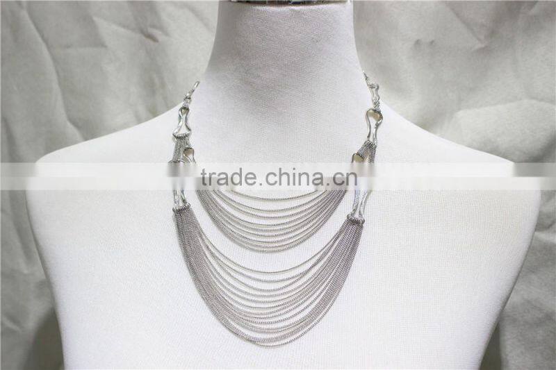 Fashion Silver Multi Row Chain Pendant Necklace Bone Metal Double Layered necklace 2016 Fashion Style Wholesale