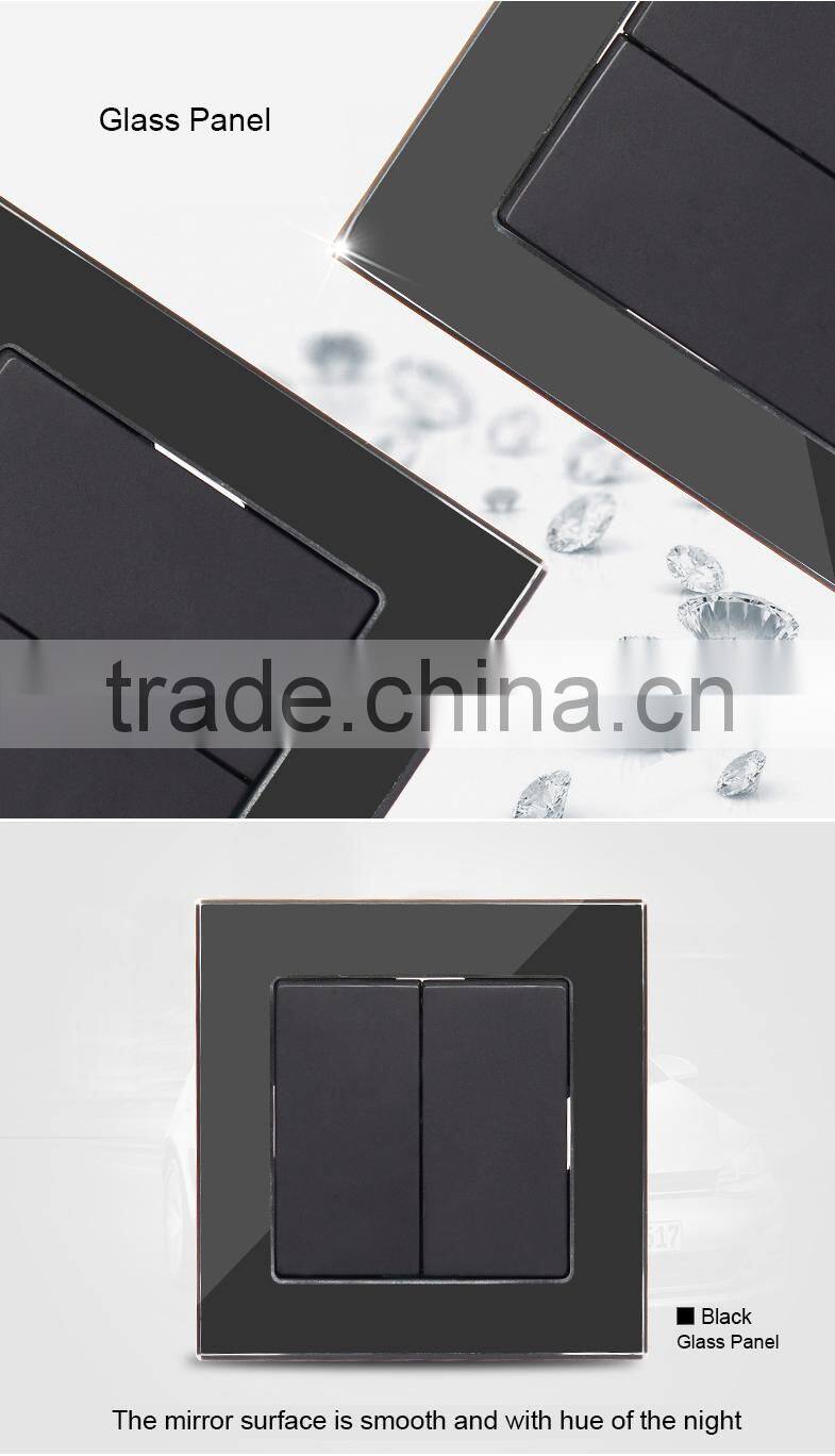 European standard glass acrylic material 2 gang 1 way or 2 way electrical lighting switch