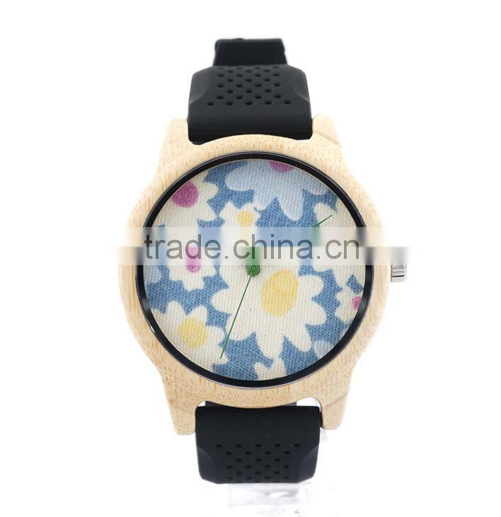 Hot sale type Silicone strap wrist watches for female and male wood watch with your logo