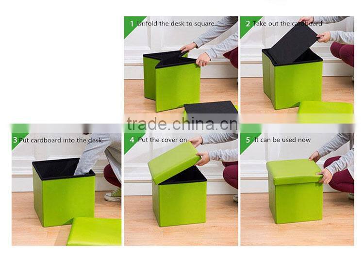 Cube Faux Leather Folding Storage Ottoman, Foot Rest Stool Footrest