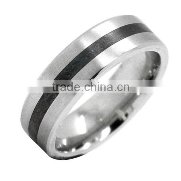 Men's 7mm Satin Finish Cobalt Comfort Fit Plain Wedding Band with Black Enamel