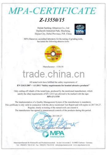 T41 105X1.25X9.8mm Resin bonded abrasive cutting disc for inox