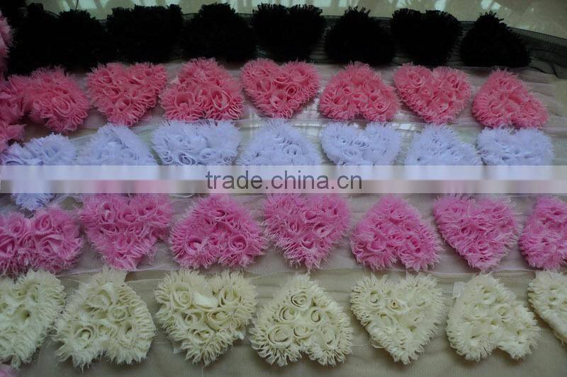 Printed heart shabby chiffon flower trim lovely flower decoration in stock