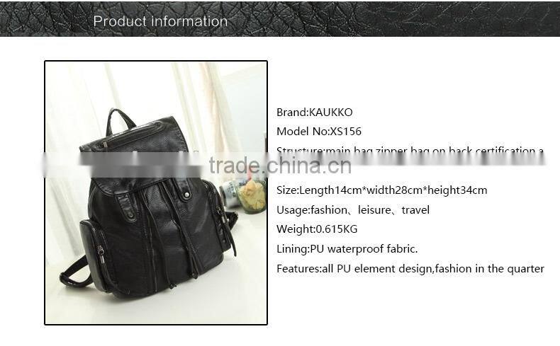 Fashion leisure black PU bag custom wholesale lady black leather backpack