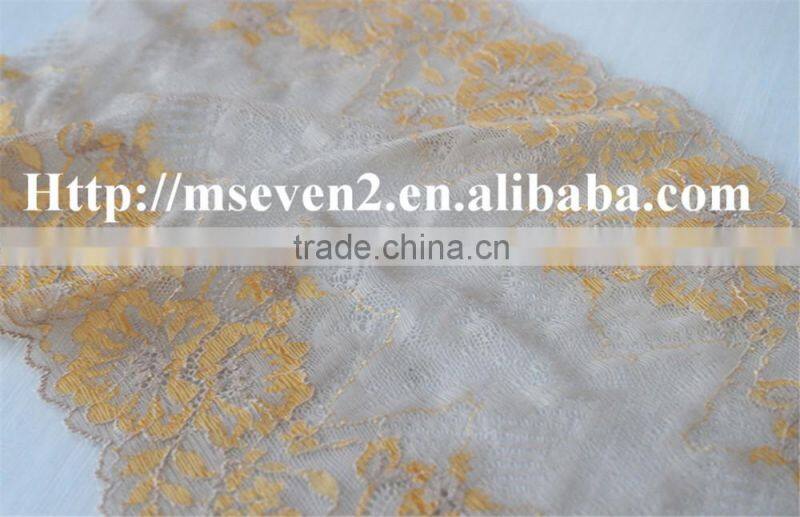 100% embroidery latest design in gold color fower elastic band lace frontal for dress