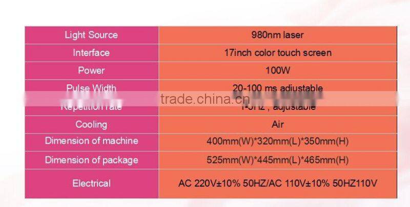 980nm diode laser medical CE HOT! Vascular Vein Removal Machine/ Spider Vein Removal