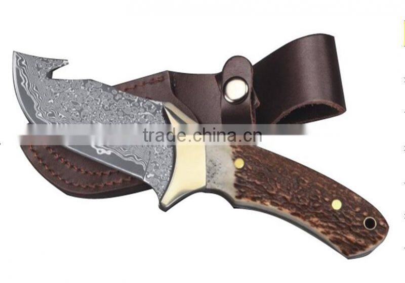 OEM handmade Damascus collection folding knife, mountain hiking small knife, natural wood handle
