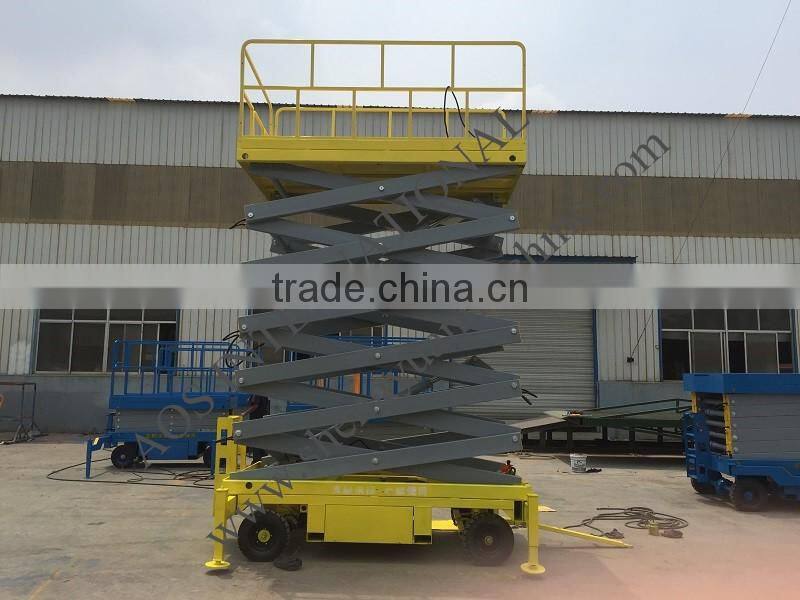 Electric Four Wheel Movable Hydraulic Scissor Lift Height 10m, load 300-500kg