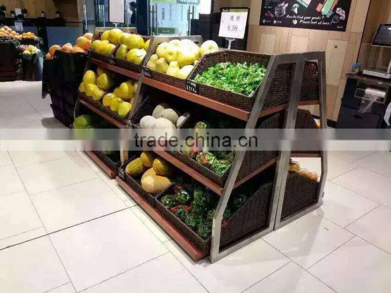 Wholesales washable PE rattan plastic folding basket for supermarket fruit vegetable storage