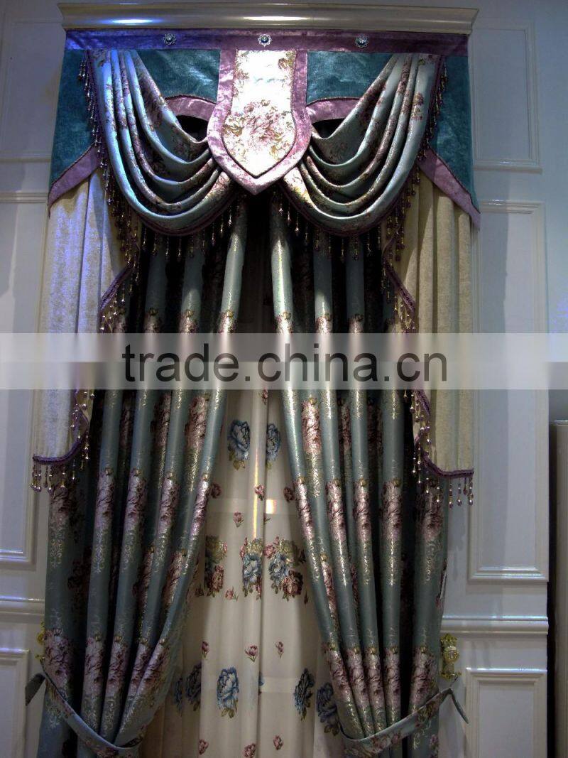 New Arrival Jacquard Fabric Curtain With Embroidery/Decorated Living Room Curtain With European Style Valances