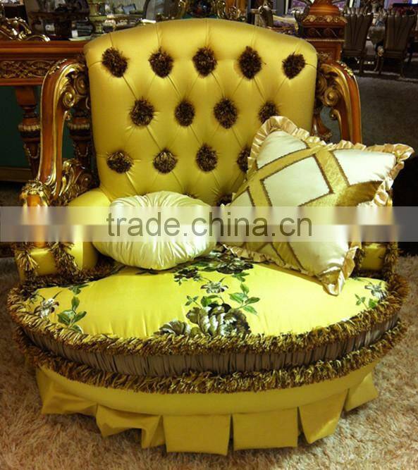 Luxury European Victorian Style Living Room Golden Sofa Set/Fancy Palace Noble EmbroideryTufted Button Fabric Sofa With Cushions
