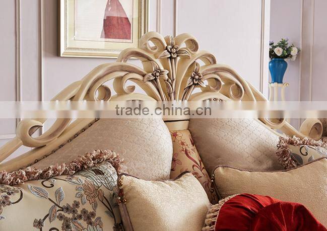 New classic living room furniture solid wood vase carving fabric corner sofa set