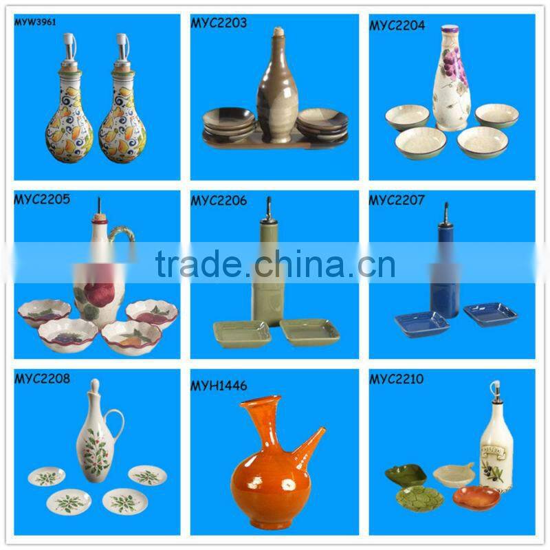 Bunny pottery vinegar and sauce bottles set