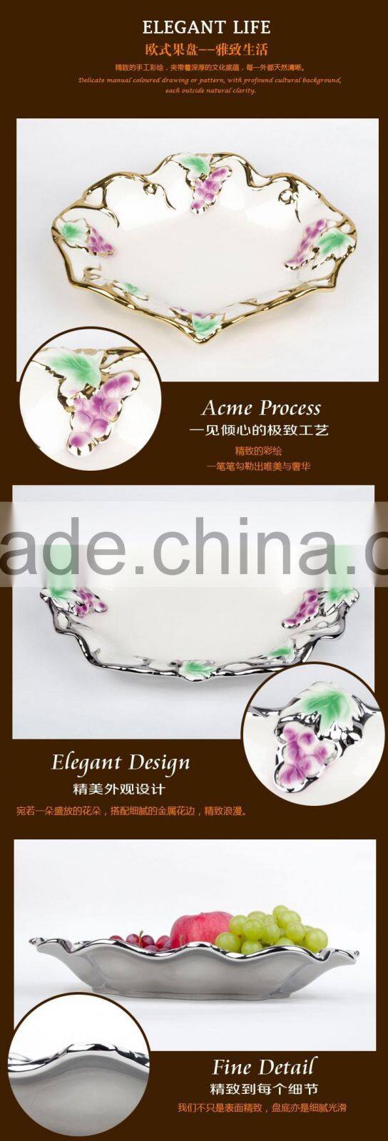 Stock plate and dish ,Fashion Golden Ceramic Decorative Cheap Big Ceramic Plate