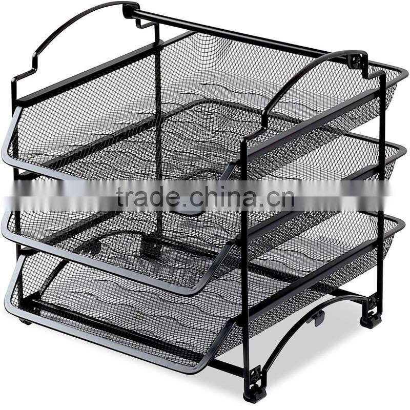 2017 Wholesale 3 Tier STACKABLE Desktop Document Letter Tray Office desk Organizer, Black