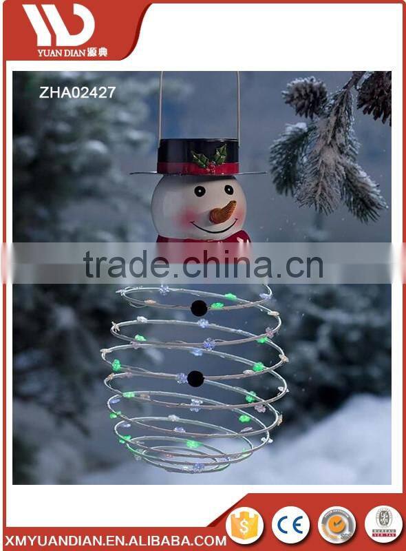 outdoor/indoor christmas snowman metal hanging with led lights, solar lighting