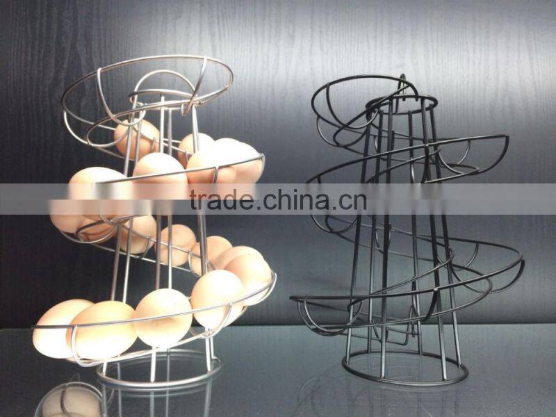 Novelty ECO-friendly iron wire black silver metal egg stand rack spiral egg holder for kitchen storage