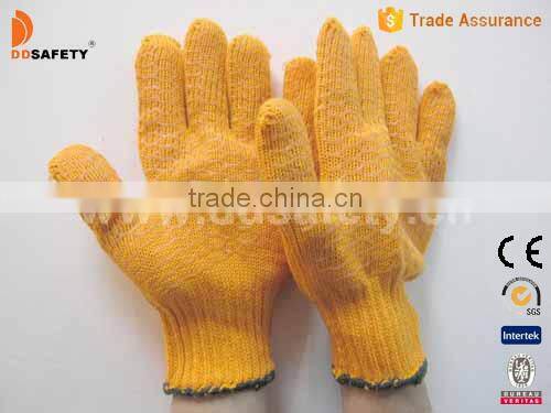 DDSAFETY 2017 Heavy Weight Orange String Knit Gloves Cotton Gloves With PVC Honey Comb Pattern Both Sides