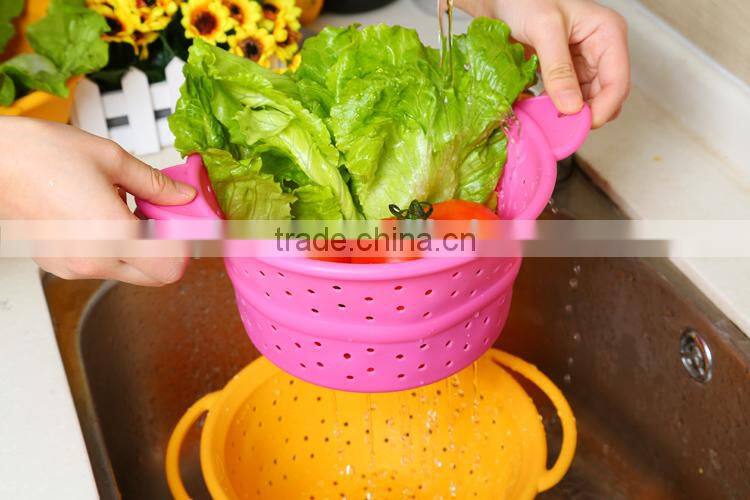 Food grade fruit silicone basket foldable silicone drain basket