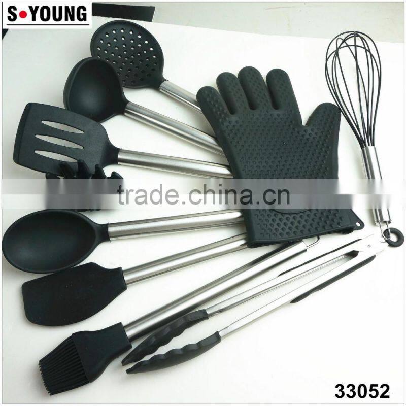 33052 10-pcs silicone kitchen utensil with stainless steel handle