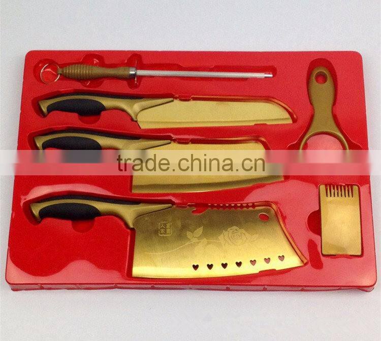 Cheap good quality 6pcs gold kitchen knife set